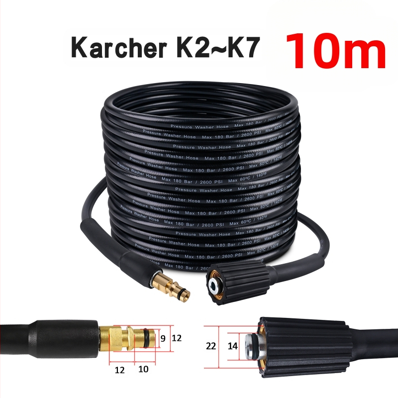 Sprogimui atspari aukšto slėgio žarna automobilio plovimui, PVC ir vario konstrukcija, suderinama su Karcher K-serija, prekinis ženklas Xiong Wei, modelis Ph0616-10MK