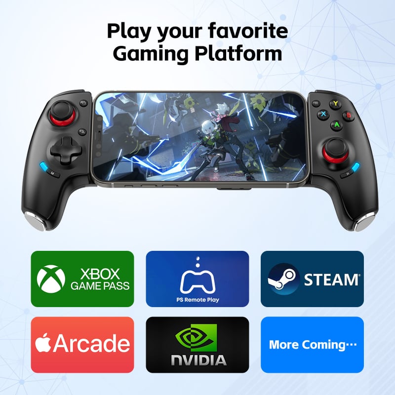 Spēļu kontrolleris ar divējā režīmu: bezvadu un vadu, Type-C interfeiss, vibrācijas, saderīgs ar Android, iPhone, Switch, PC, Xbox, PS, Model Ao Handle Max+/AB02