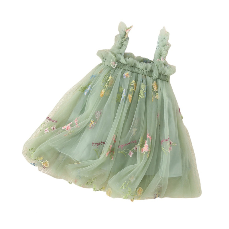 Ljetna haljina za djevojčice s cvjetnim uzorkom i mrežastim materijalom, s naramenicama, A-linijski kroj, 100% poliester, za uzrast 1-3 godina
