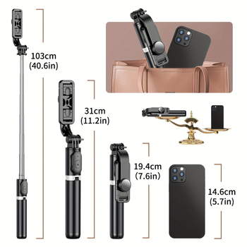 Q02 Bețișor de selfie Bluetooth cu telecomandă, trepied pentru telefon (din plastic)