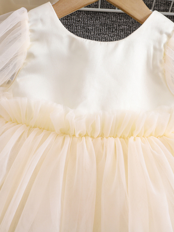 Κοριτσίστικο φόρεμα πριγκίπισσα σε κορεατικό στυλ με φουσκωτό διχτυωτό τούλι, Α-γραμμή, μακρυμάνικο, 100% πολυεστέρας, φόδρα 100% πολυεστέρα, μαλακή επεξεργασία υφάσματος, καλοκαίρι 2025