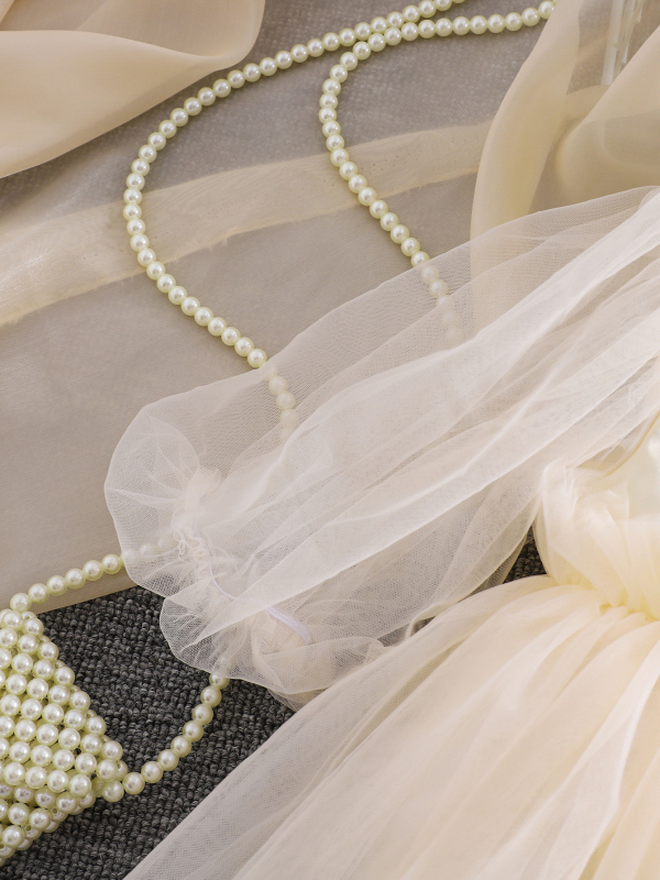 Dječja haljina princeze u korejskom stilu s pahuljastim mrežastim tilom, A-linija, dugi rukav, 100% poliester, podstava 100% poliester, meka obrada, ljeto 2025