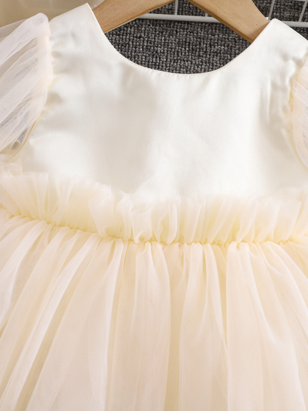 Dječja haljina princeze u korejskom stilu s pahuljastim mrežastim tilom, A-linija, dugi rukav, 100% poliester, podstava 100% poliester, meka obrada, ljeto 2025