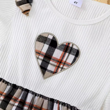 Κοριτσίστικο φόρεμα για άνοιξη-φθινόπωρο με φτερωτό μανίκι, καρό σχέδιο, μακρύ μανίκι, A-line, πολυεστέρας, για ηλικίες 3–8 ετών