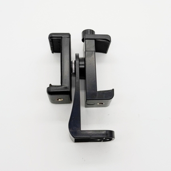 Telefono teleprompterio laikiklis, stalinis, dvipusis dizainas, dviejų įrenginių klipas, pasukamas horizontaliai/vertikaliai filmavimui, ABS+varis konstrukcija