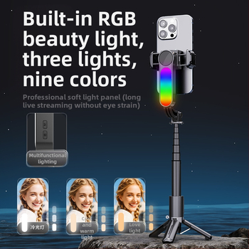 Q33 RGB Mini Selfie Stick cu Stabilizator, Extensibil, Lumină RGB, Telecomandă Bluetooth, Trepied pentru Telefon