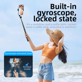 Q33 RGB Mini Selfie Stick cu Stabilizator, Extensibil, Lumină RGB, Telecomandă Bluetooth, Trepied pentru Telefon