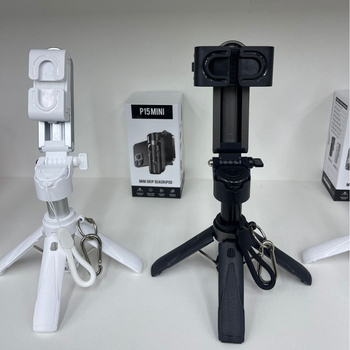 P15 Mini selfie stick cu breloc, portabil, corp din aliaj, telecomandă Bluetooth, stabilizare anti-mișcare, marcă privată personalizabilă