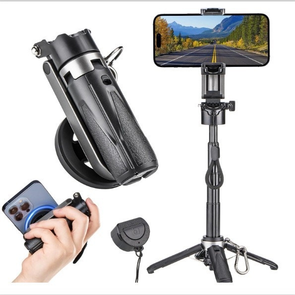 P15 Mini Selfie stabs ar atslēgu piekariņu, pārnēsājams alumīnija korpuss, Bluetooth tālvadības pults, anti‑shake stabilizācija, pielāgojama privātā zīmola zīme