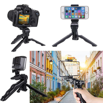 Összecsukható telefontartó hot shoe csatlakozással, kompatibil mobiltelefonokkal és mirrorless/DSLR kamerákkal — többfunkciós állvány/tripod a vízszintes és függőleges felvételekhez, élő közvetítéshez ideális