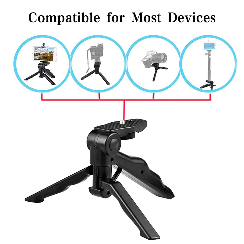Összecsukható telefontartó hot shoe csatlakozással, kompatibil mobiltelefonokkal és mirrorless/DSLR kamerákkal — többfunkciós állvány/tripod a vízszintes és függőleges felvételekhez, élő közvetítéshez ideális