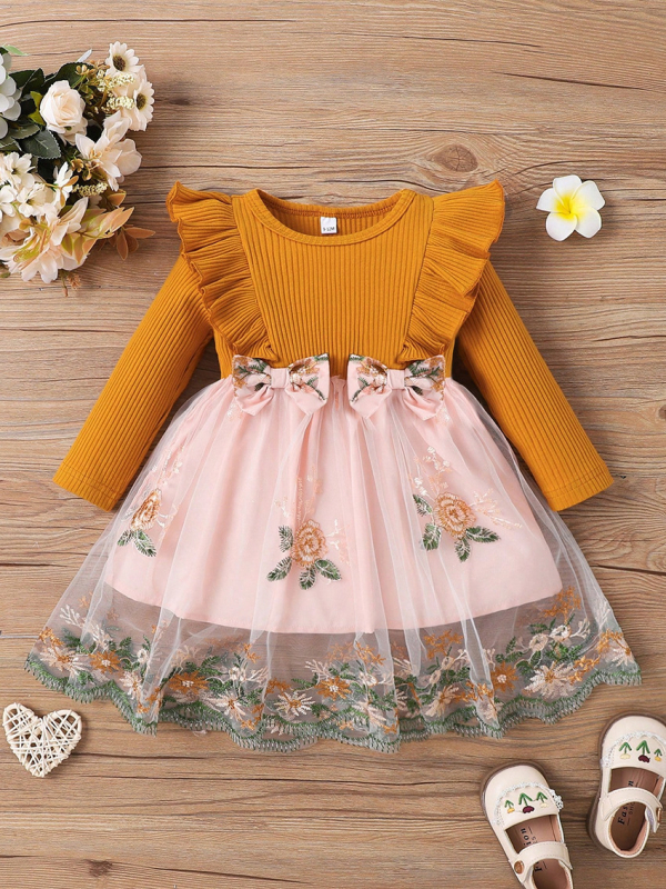 Dječja haljina, korejski stil, pamuk 93%, duge rukave, novorođenče (0–1 godina), proljeće–jesen.