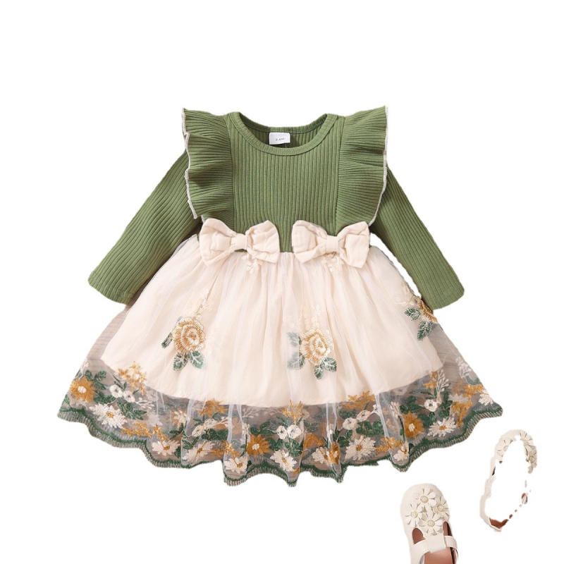 Dječja haljina, korejski stil, pamuk 93%, duge rukave, novorođenče (0–1 godina), proljeće–jesen.