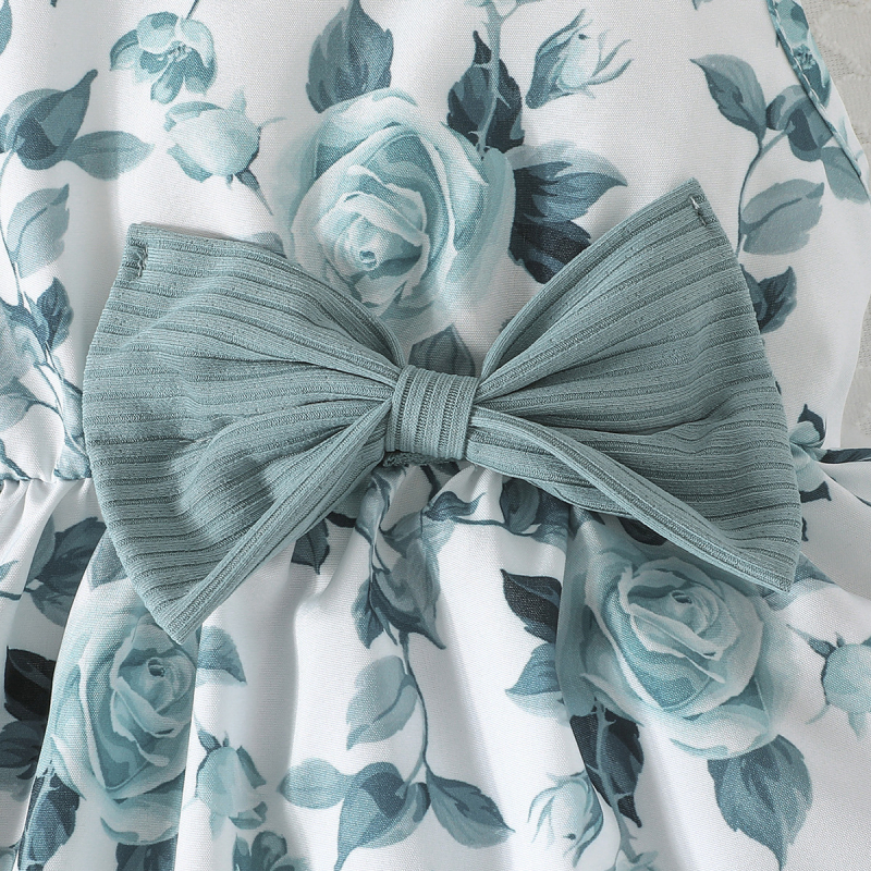 Letni dvodijelni set za djevojčice: haljina bez rukava s cvjetnim uzorkom i jednobojni kardigan kratkih rukava; Poliester 97%