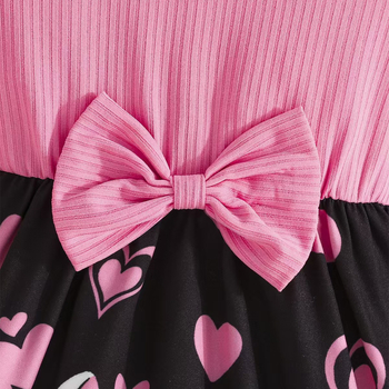 Σετ δύο τεμαχίων για κορίτσια από βαμβάκι με μοτίβο γάτα-καρδιά, μακρυμάνικη μπλούζα και κοντά παντελόνια, για ηλικίες 1–3 ετών