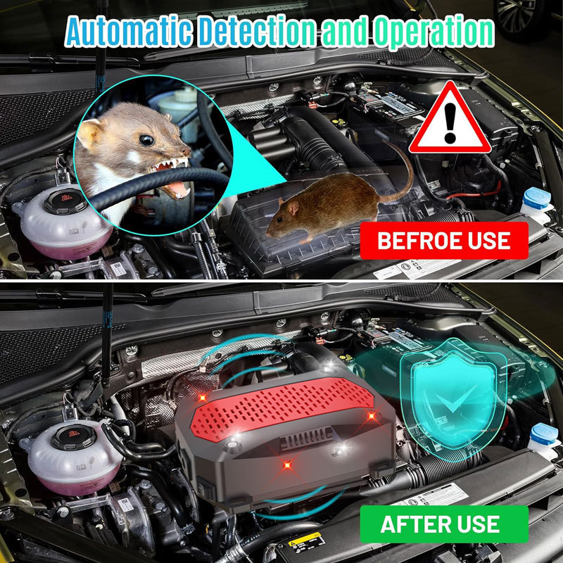 Ultragarsinis pelių atbaidymo įrenginys WH-542 automobiliui, variklio skyriui ir vidaus naudojimui – 12V, 0.45W, ABS korpusas