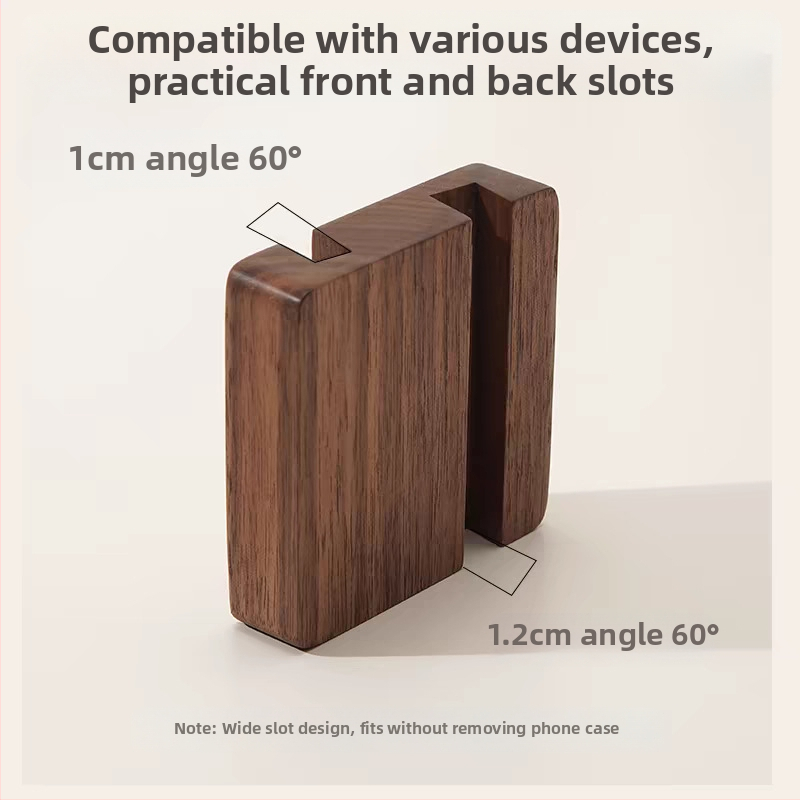 Držiak na mobil z orechového a bukového dreva, pevný podstavec, gravírovanie loga, moderný minimalistický štýl