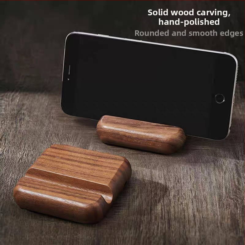 Držiak na mobil z orechového a bukového dreva, pevný podstavec, gravírovanie loga, moderný minimalistický štýl