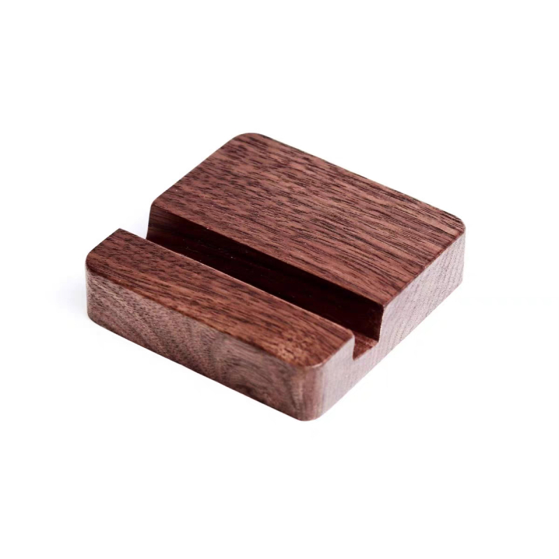 Държач за мобилен телефон от орехово и бук дърво, масивна основа, възможност за гравиране на лого, модерен минималистичен стил