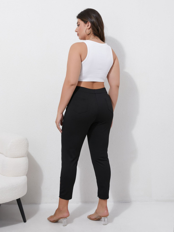 Дамски молив панталони с дантела по края, полиестер-еластан, средна талия, къс панталон, колажно шиене