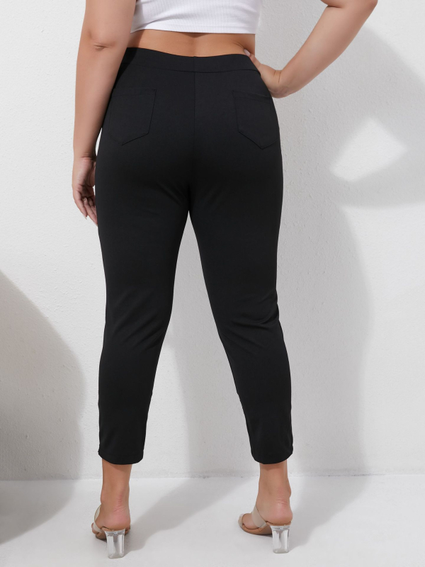 Дамски молив панталони с дантела по края, полиестер-еластан, средна талия, къс панталон, колажно шиене