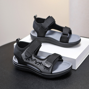 Παιδικά αθλητικά σανδάλια με επάνω μέρος από δέρμα και ύφασμα, ριγέ σχέδιο, διπλού στρώματος EVA σόλα, κλείσιμο Velcro, για ηλικίες 7–16 ετών