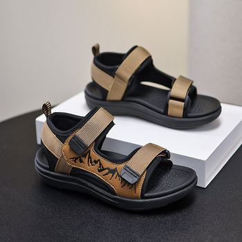 Παιδικά αθλητικά σανδάλια με επάνω μέρος από δέρμα και ύφασμα, ριγέ σχέδιο, διπλού στρώματος EVA σόλα, κλείσιμο Velcro, για ηλικίες 7–16 ετών