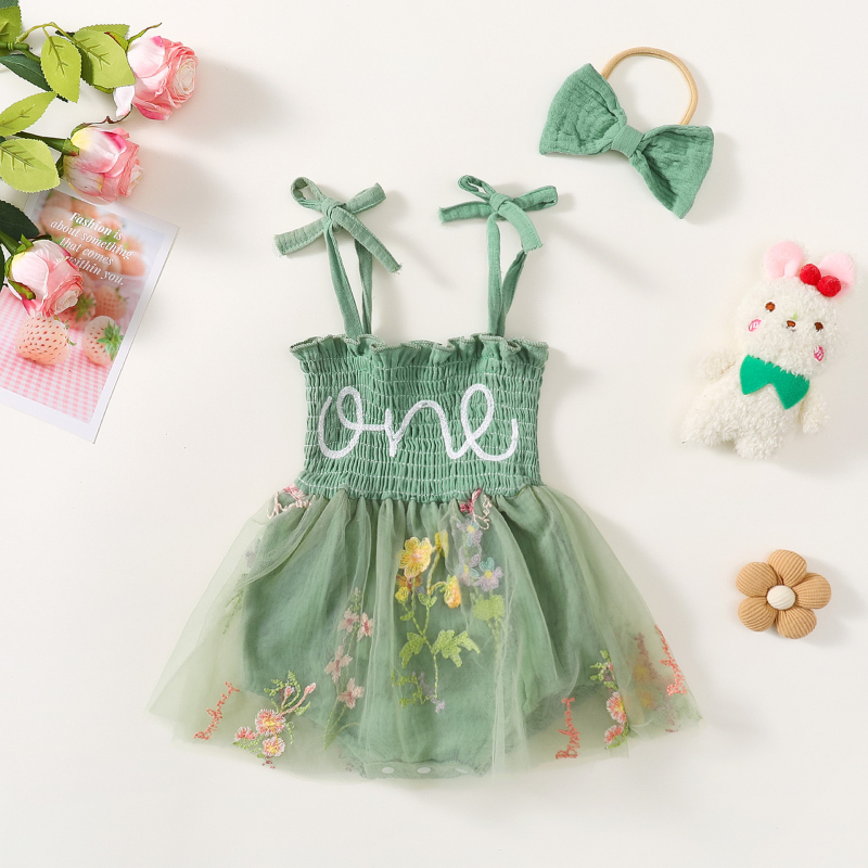 Памучна презрамкова рокля принцеса за момичета с флорален принт и набрани детайли