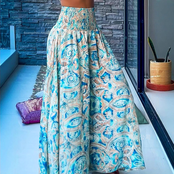 Παντελόνια με ψηλή μέση, ρυθμιζόμενη μέση, ευρύ παντελόνι σε γραμμή Α, μονοχρωμο πολυεστέρα, Άνοιξη 2024