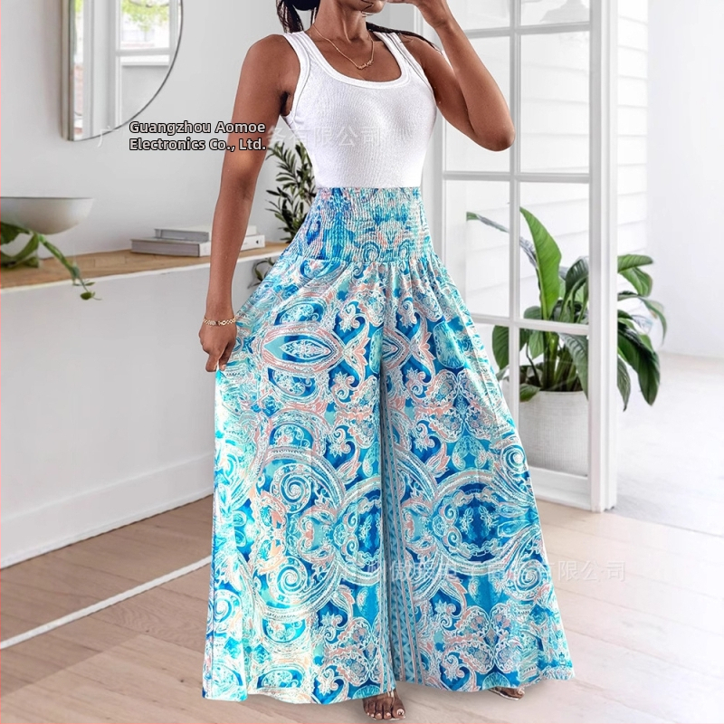 Kelnės su aukštu liemeniu, reguliuojamas juosmuo, plačios kojos su A linijos siluetu, vienos spalvos poliesterio audinys, pavasaris 2024