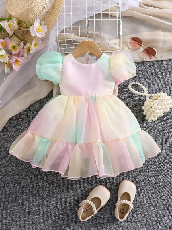 Детска лятна рокля принцеса с панделка и пухкава пола, А-линия, едночастна рокля, полиестер, мека обработка, за деца 1–3 години