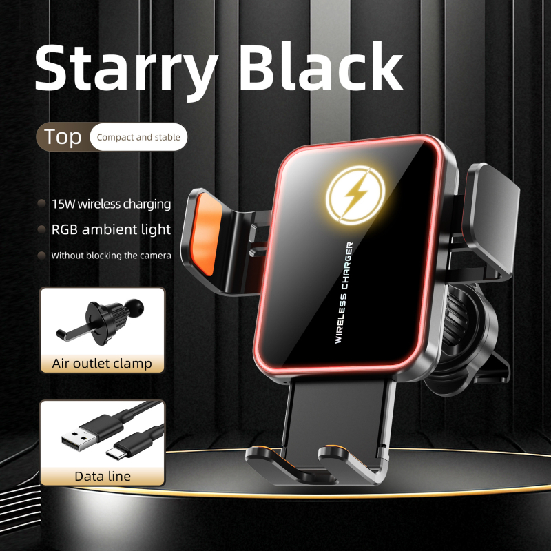 Държач за безжично зарядно за кола (15W, Snap-on монтаж, безжично зареждане, за въздушен отвор, универсален)