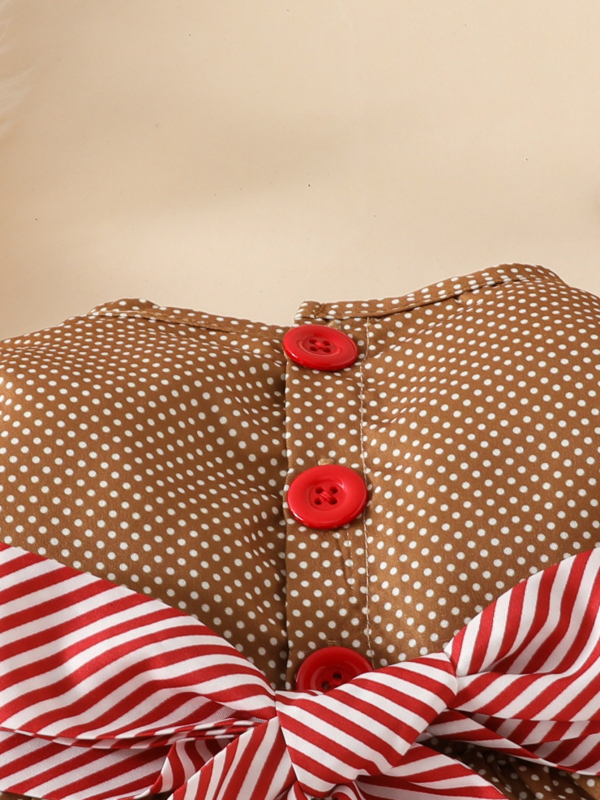 Dječja božićna haljina za djevojčice s motivom Gingerbread Man, dugi rukavi, okrugli izrez, A-linijski kroj s pojasom