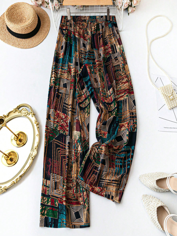 Дамски ежедневни панталони: ретро стил, прав силует, еластична талия, полиестер 95%+, летен модел 2025