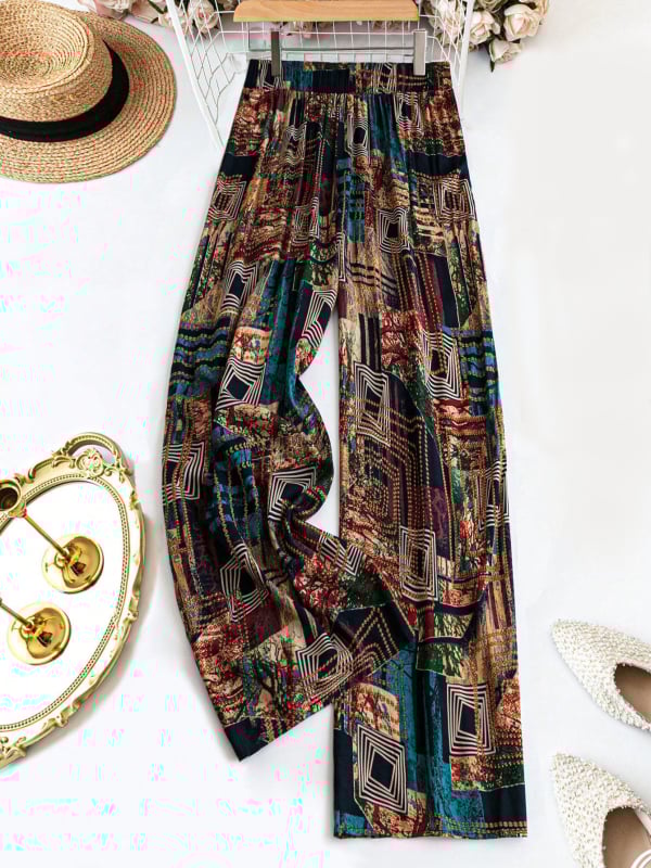 Дамски ежедневни панталони: ретро стил, прав силует, еластична талия, полиестер 95%+, летен модел 2025