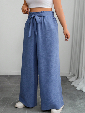 Дамски панталони с широки крачоли от полиестер, тъкани, пълна дължина, пролет 2025, стил изискан и градски