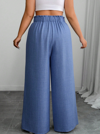 Дамски панталони с широки крачоли от полиестер, тъкани, пълна дължина, пролет 2025, стил изискан и градски