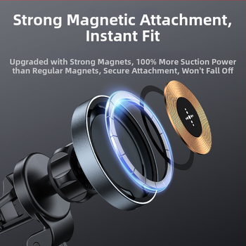 Auto magnetický bezdrôtový nabíjač-držiak s 360° otočným ventilačným otvorom, 15W rýchle nabíjanie pre iPhone