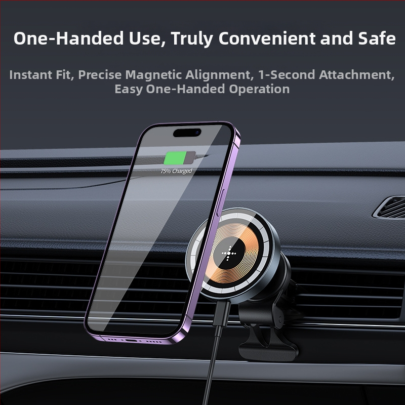 Auto magnetický bezdrôtový nabíjač-držiak s 360° otočným ventilačným otvorom, 15W rýchle nabíjanie pre iPhone