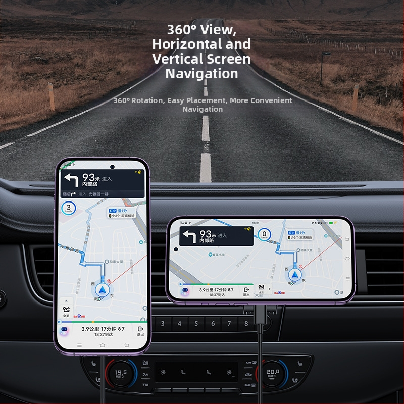 Auto magnetický bezdrôtový nabíjač-držiak s 360° otočným ventilačným otvorom, 15W rýchle nabíjanie pre iPhone