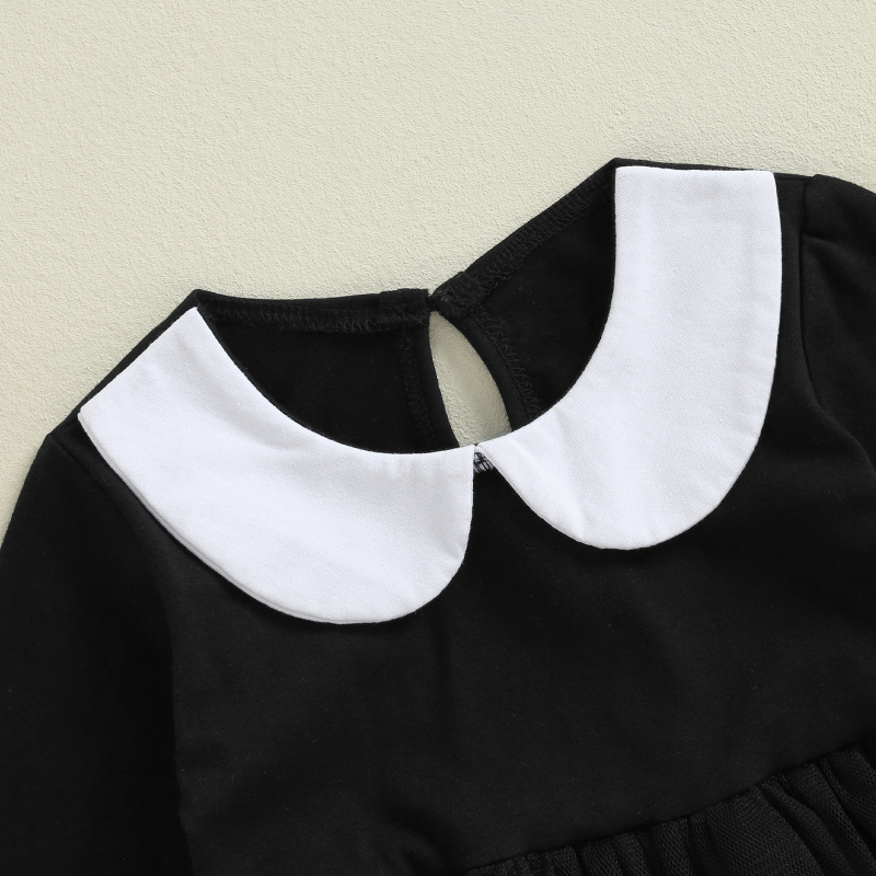 Medvilninis tinklelio romper su lėlės apykakle, ilgomis rankovėmis, kūdikiams ir mažiems vaikams, pavasaris-ruduo