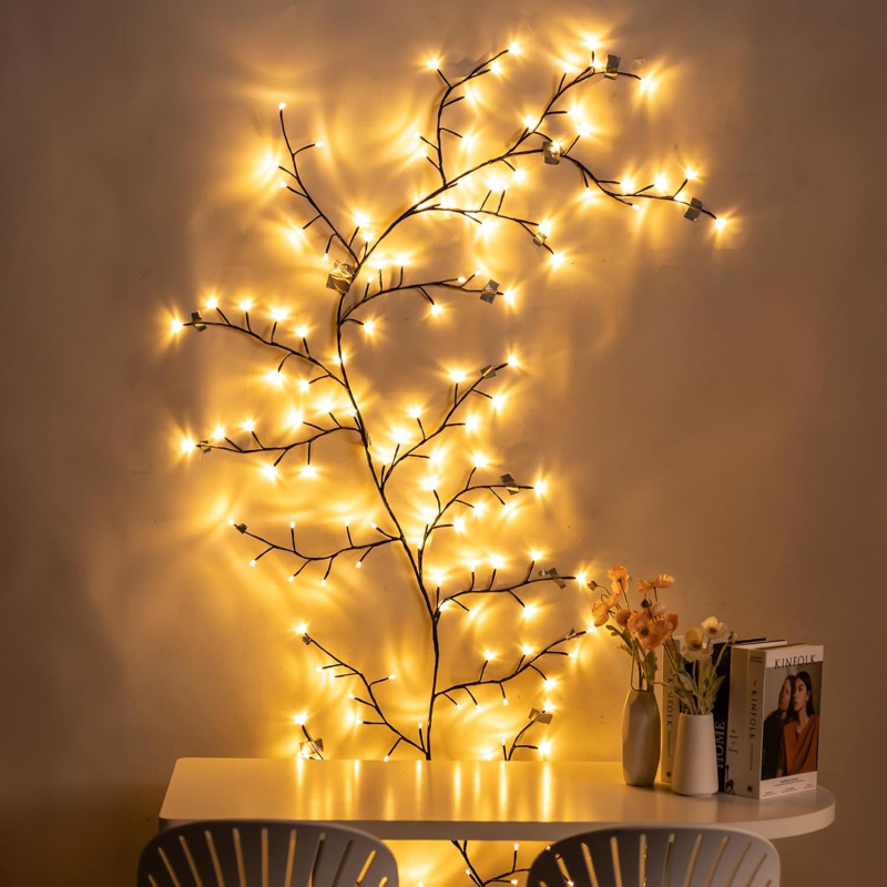 LED rotaninė lemputė su šakelėmis, modelis LM0052, IP65, 3000K, 5000 lm, USB maitinimas