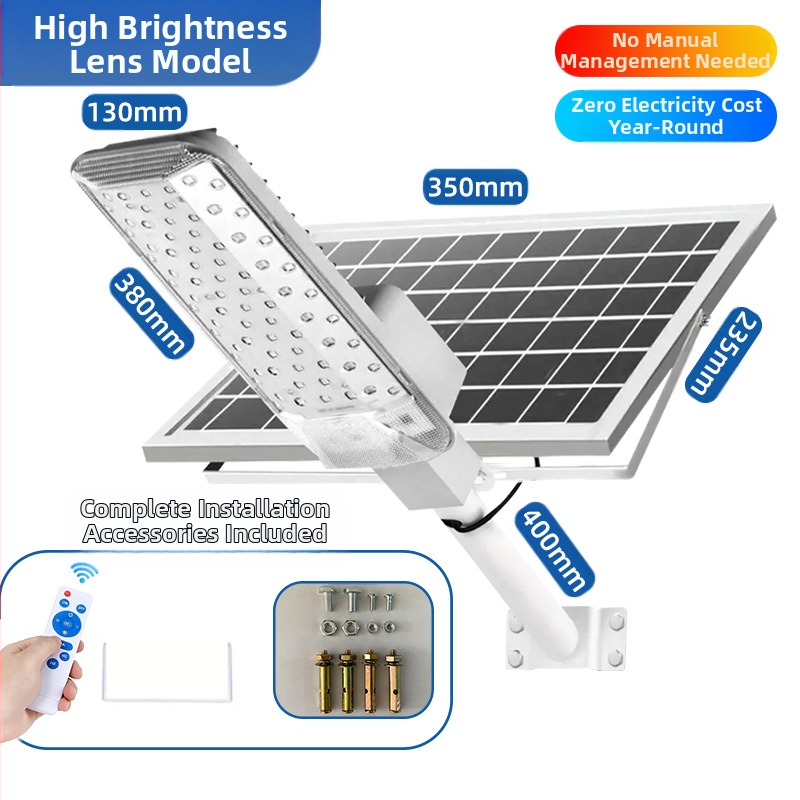 Saulės energijos lauko išlenkta gatvės šviestuvas, A10 modelis, 74 LED, 1000 lm, 6500K, IP66
