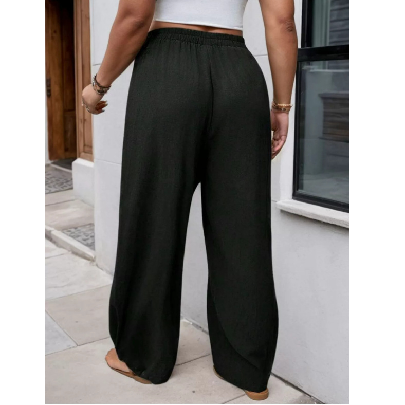 Ženske casual hlače od poliestersko-pamučne smjese, s džepovima, opušteni haremski kroj, srednji rise, elastični pojas, duge hlače, jednobojne