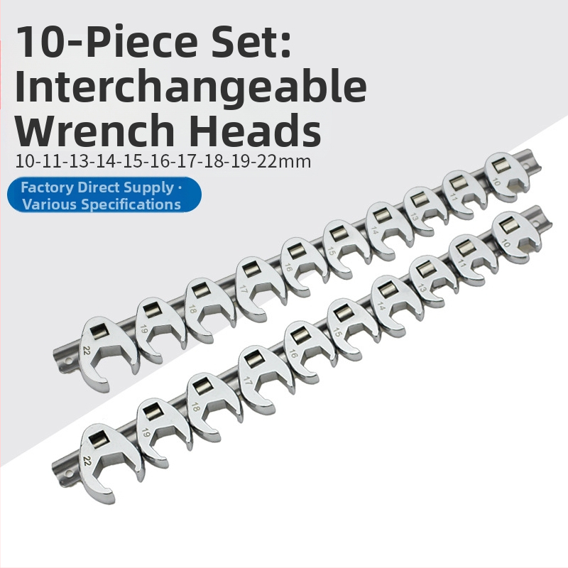 Гаечен ключ с сменяеми глави и открит край, L-образен, хромирана карбонова стомана, полирана повърхност