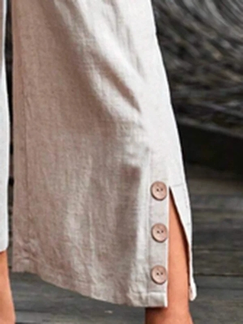 Ежедневни дамски панталони, свободен силует, дължина Nine-point, еластична талия, памучно-ленен плат (95% памук)