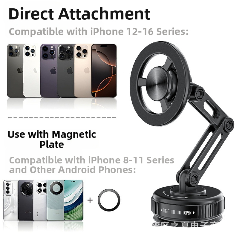 Držiak na telefón do auta zo zinkovej zliatiny, magnetické sťahovanie a vákuové uchytenie, podpora personalizácie