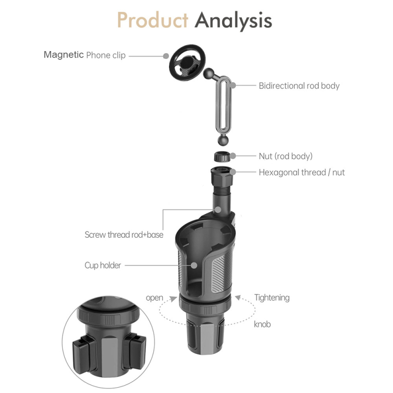 Autótelefon-tartó, kompatibil a pohártartóval, gravitációs rögzítés, univerzális kompatibilitás