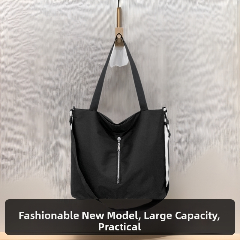 Nylonová taška na cestovanie typu tote s uzáverom na zips, horizontálny štvorcový tvar, podšívka z polyesteru, tri ramenné popruhy