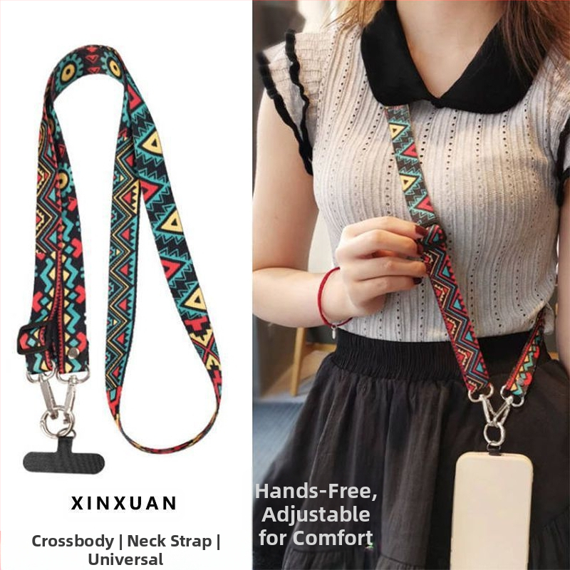 Телефонна каишка през врата с ретро тотем дизайн, дълга и регулируема, антизагубване за пътуване; стил: модерен минимализъм; материал: друг; старт: пролет 2025; категория: други организиращи и прахозащитни устройства